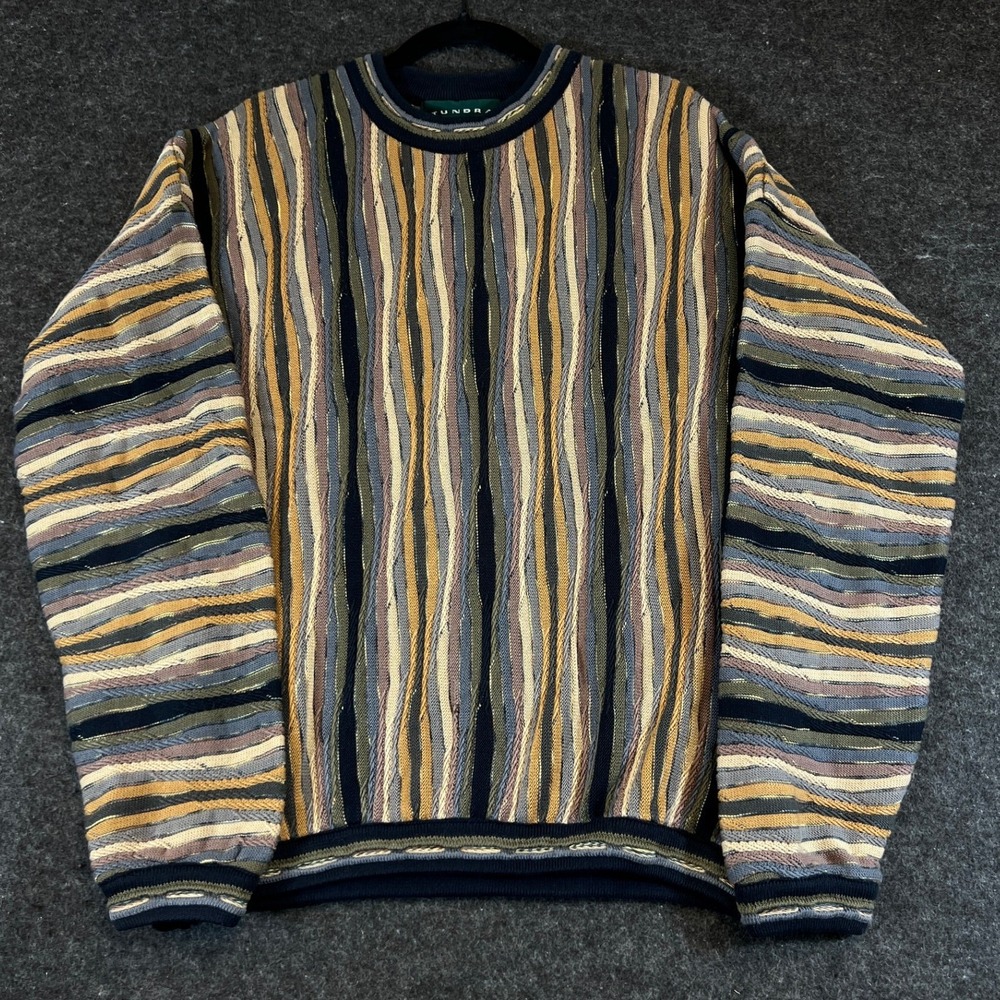 Tundra Canada Vintage 3D Knit Sweater Mens XL Mercerized Cotton Multi 52427